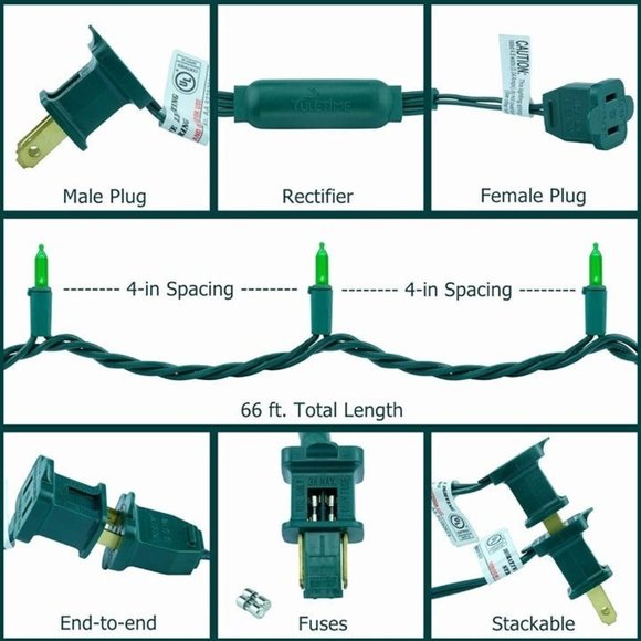 Green LED Christmas Lights with Green Wire, 66 Feet 200 Count Commercial Grade - Picture 5 of 10